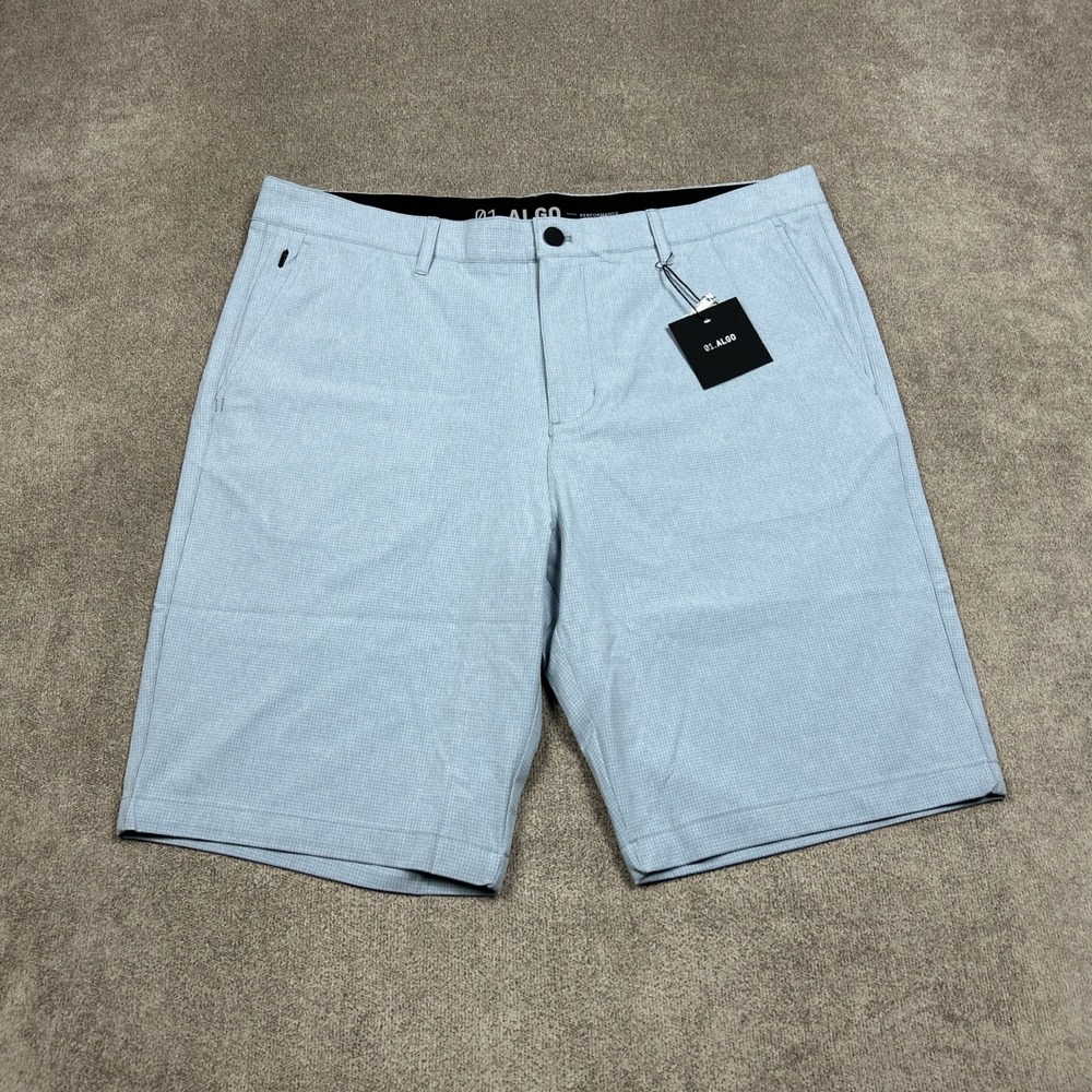 NEW 01. Algo Mens Grid Performance Shorts Blue 36 x 10 Stretch Athletic Golf